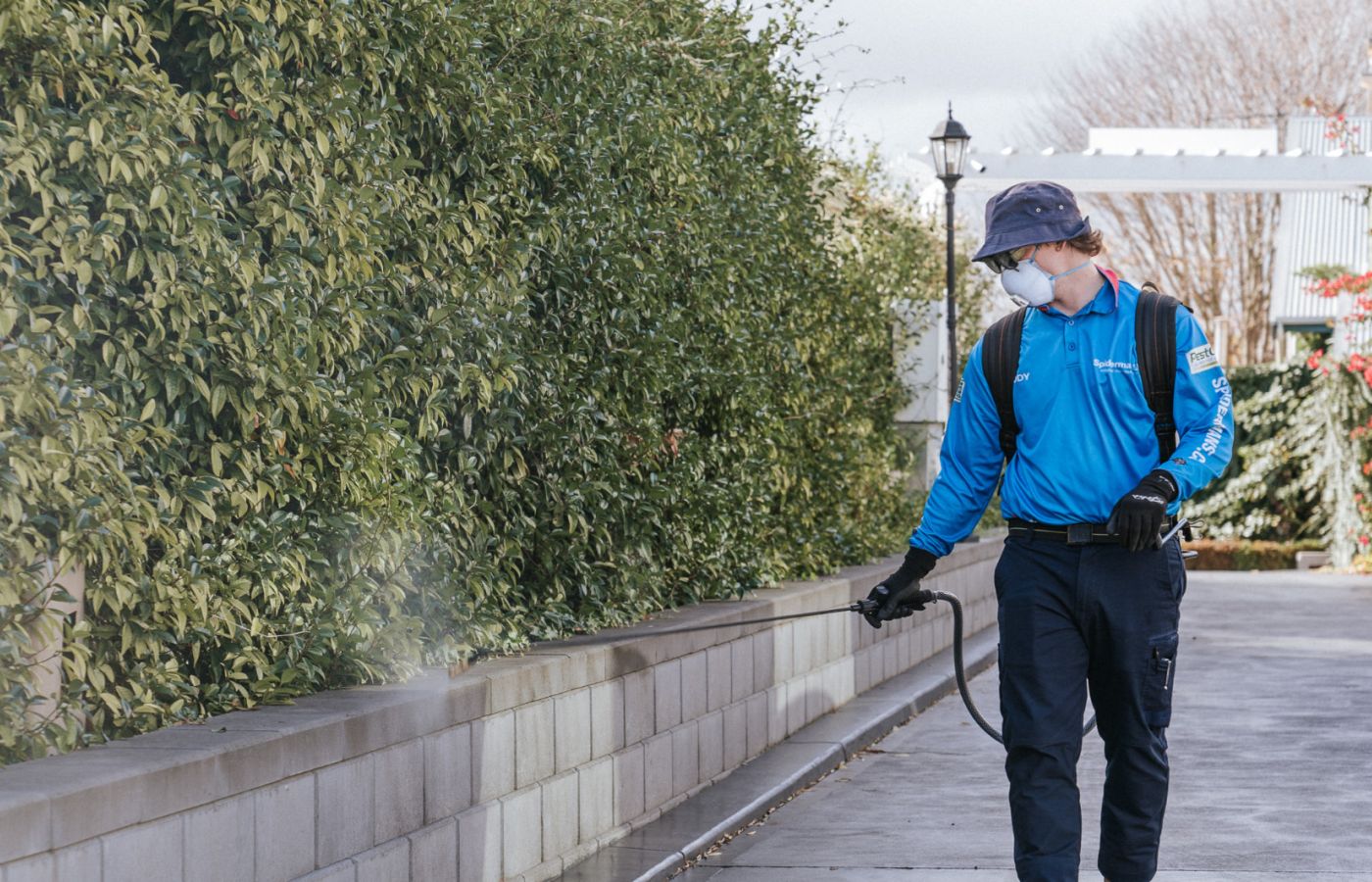 spaying pest control treatment outside the house